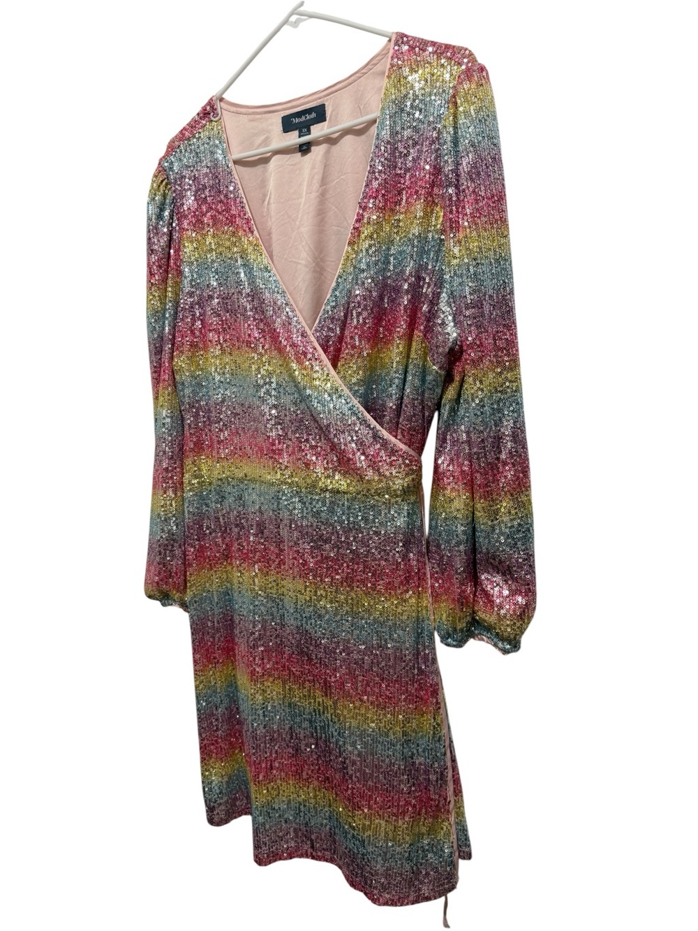 Modcloth Rainbow Sequin Wrap Dress in Pink, Yellow, Blue, Silver